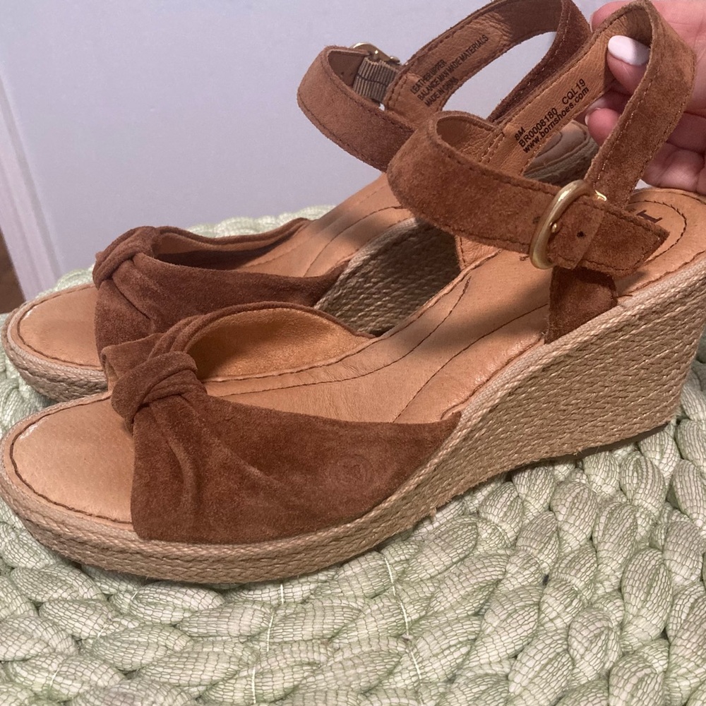 Born Brown Suede Espadrille Wedge Sandals